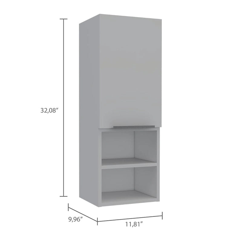 Meuble de salle de bain avec deux étagères intérieures, deux étagères extérieures, une porte – Blanc
