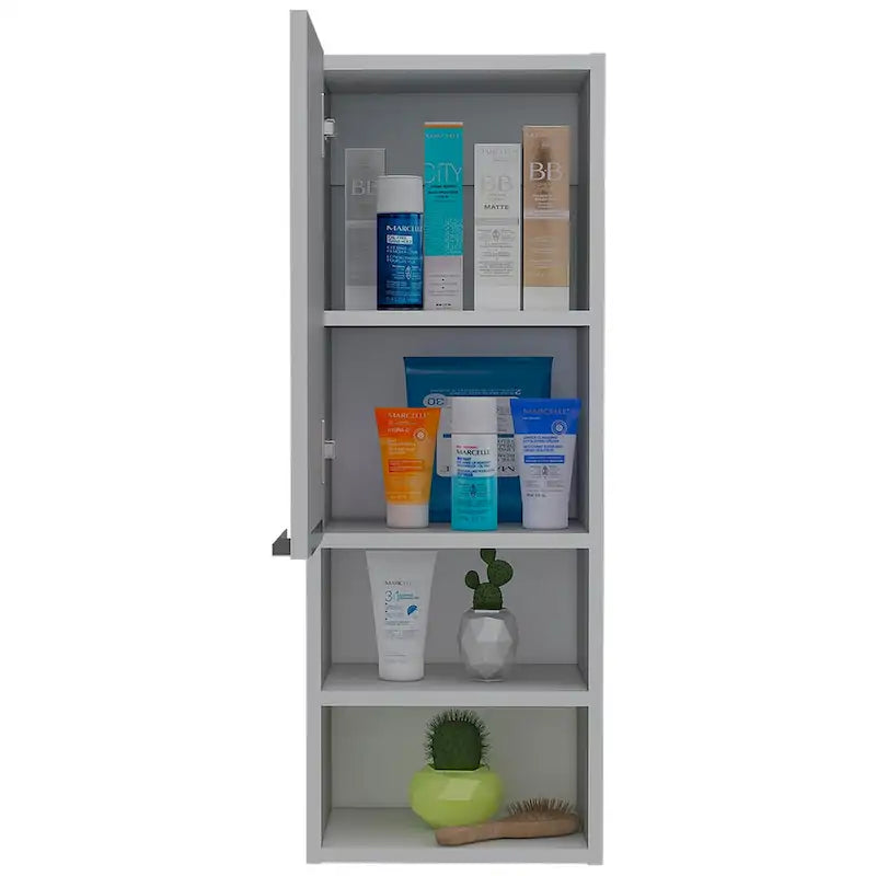 Meuble de salle de bain avec deux étagères intérieures, deux étagères extérieures, une porte – Blanc
