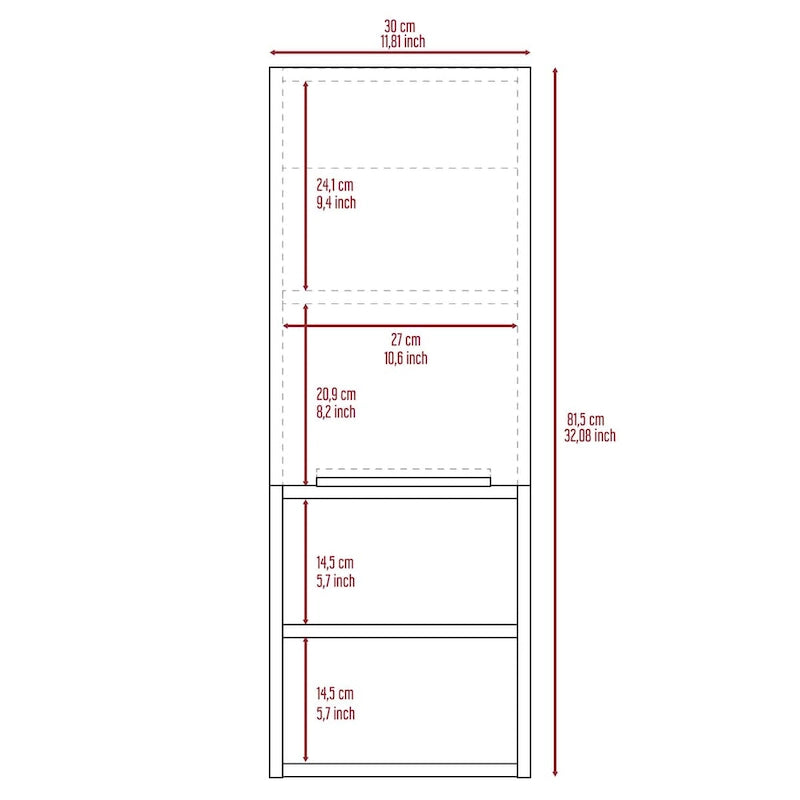 Meuble de salle de bain avec deux étagères intérieures, deux étagères extérieures, une porte – Blanc