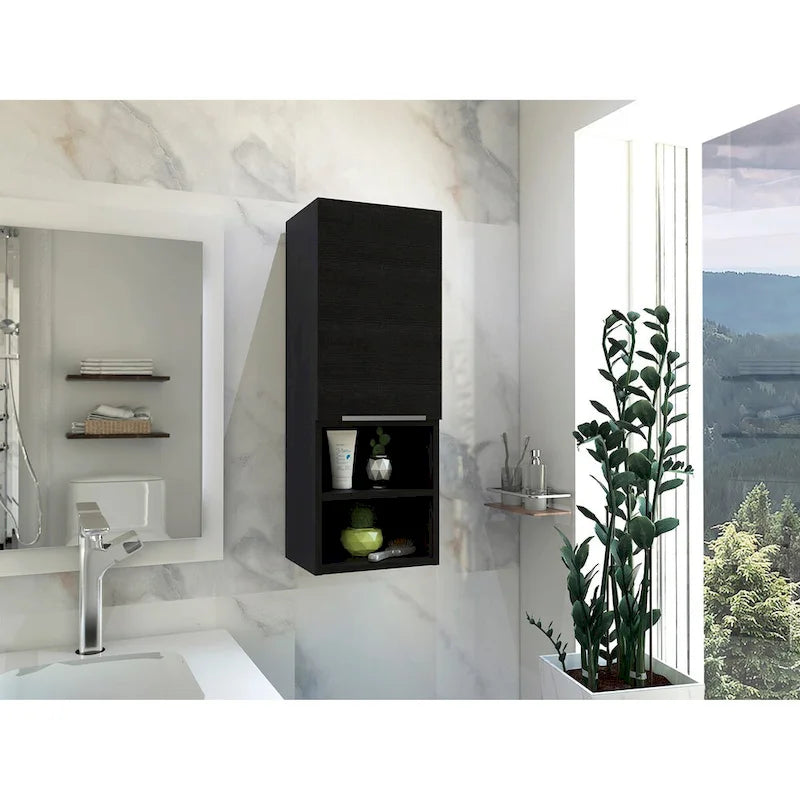 Meuble de salle de bain avec deux étagères intérieures, deux étagères extérieures, une porte – Blanc