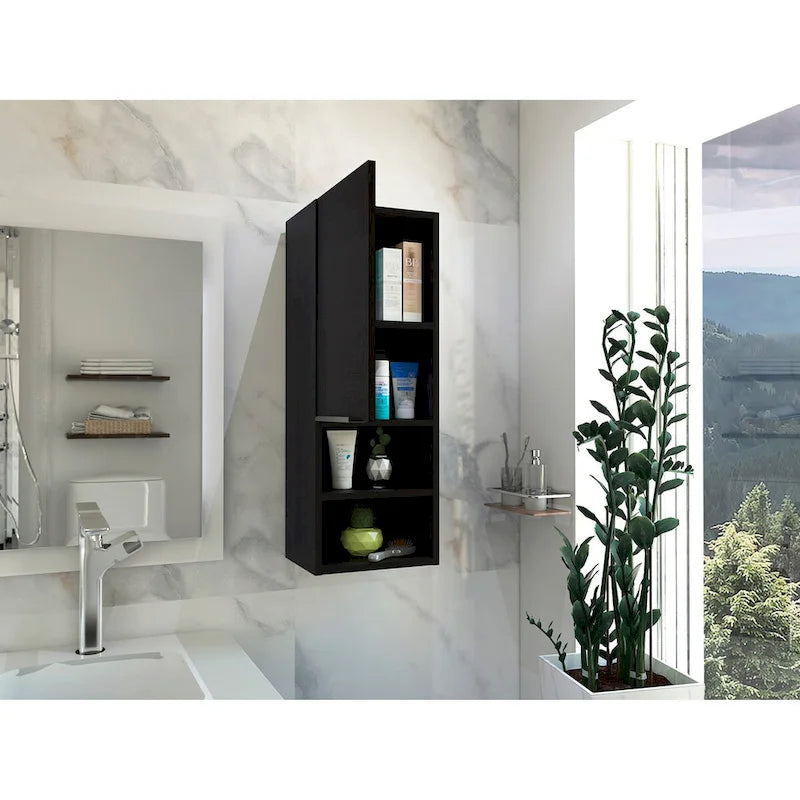 Meuble de salle de bain avec deux étagères intérieures, deux étagères extérieures, une porte – Blanc