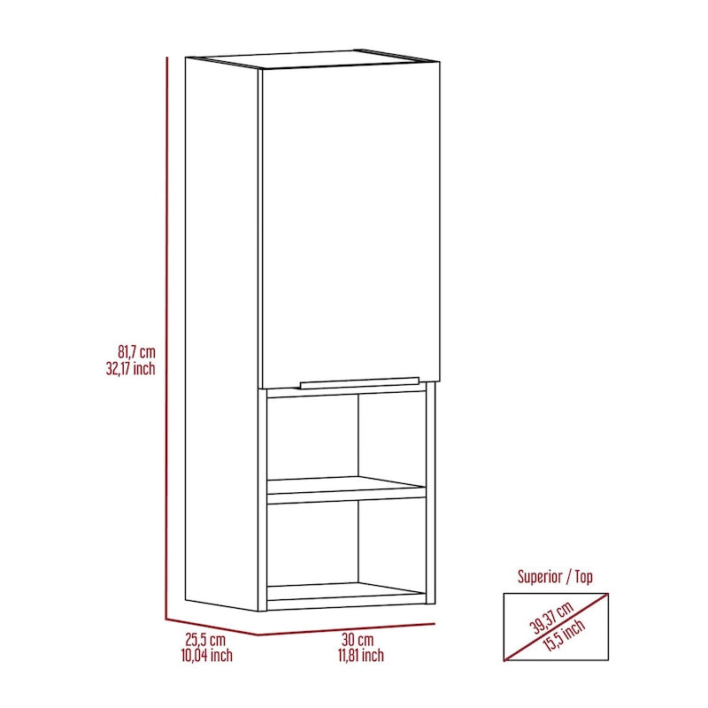 Meuble de salle de bain avec deux étagères intérieures, deux étagères extérieures, une porte – Blanc