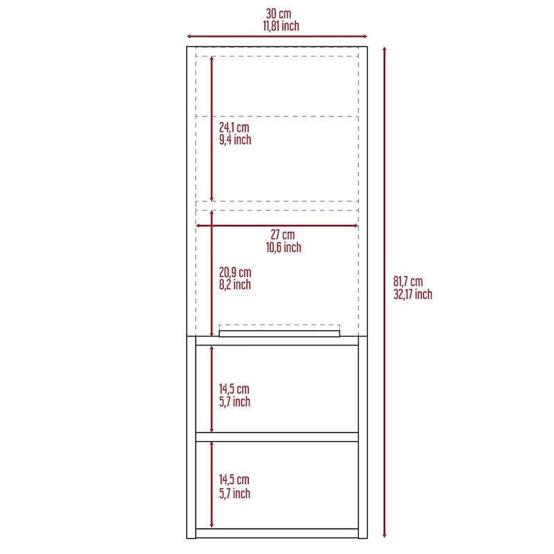 Meuble de salle de bain avec deux étagères intérieures, deux étagères extérieures, une porte – Blanc