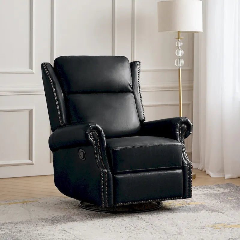 Fauteuil inclinable, pivotant et basculant manuel, traditionnel en cuir véritable