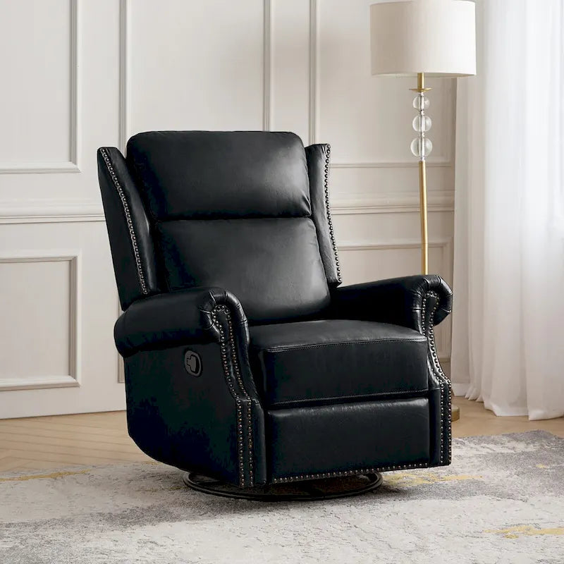 Fauteuil inclinable, pivotant et basculant manuel, traditionnel en cuir véritable