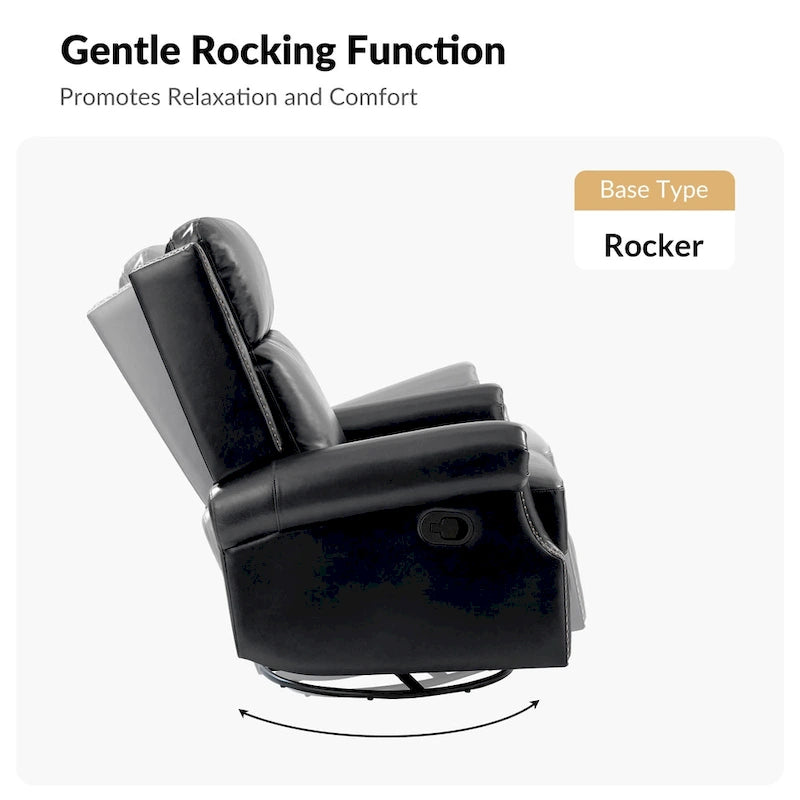 Fauteuil inclinable, pivotant et basculant manuel, traditionnel en cuir véritable