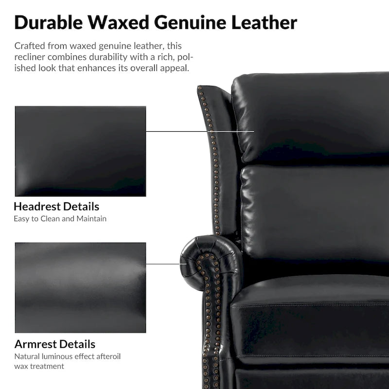 Fauteuil inclinable, pivotant et basculant manuel, traditionnel en cuir véritable