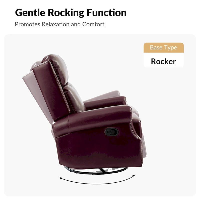 Fauteuil inclinable, pivotant et basculant manuel, traditionnel en cuir véritable