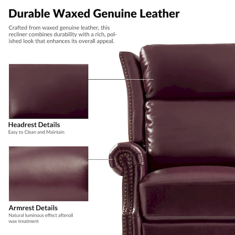 Fauteuil inclinable, pivotant et basculant manuel, traditionnel en cuir véritable