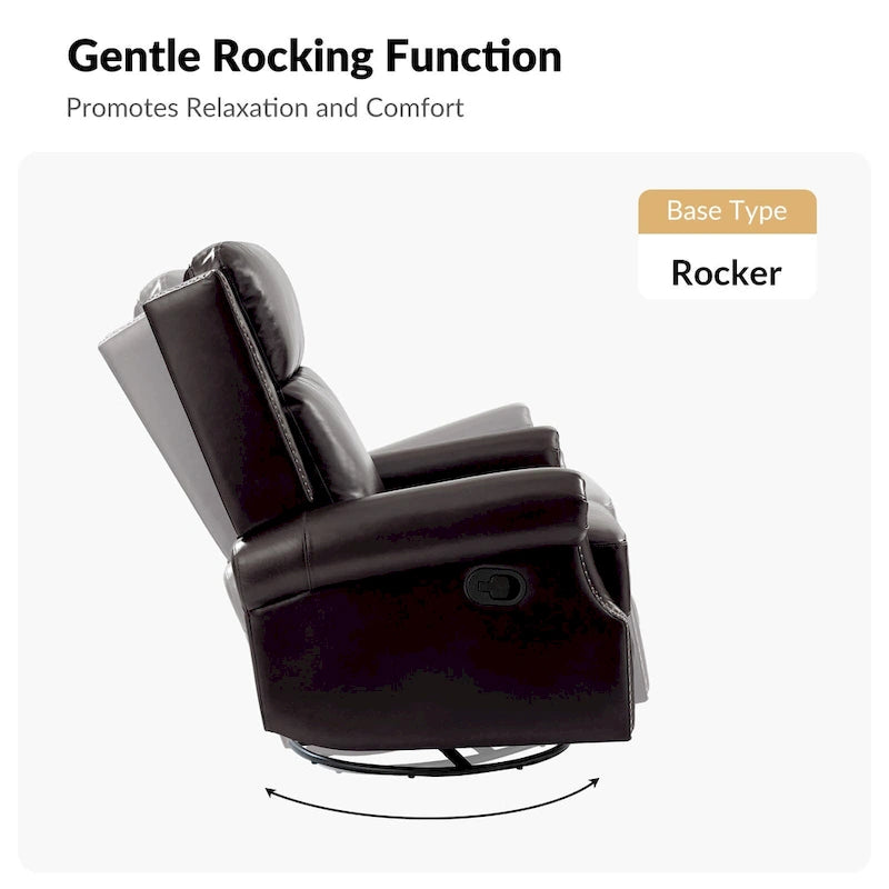 Fauteuil inclinable, pivotant et basculant manuel, traditionnel en cuir véritable