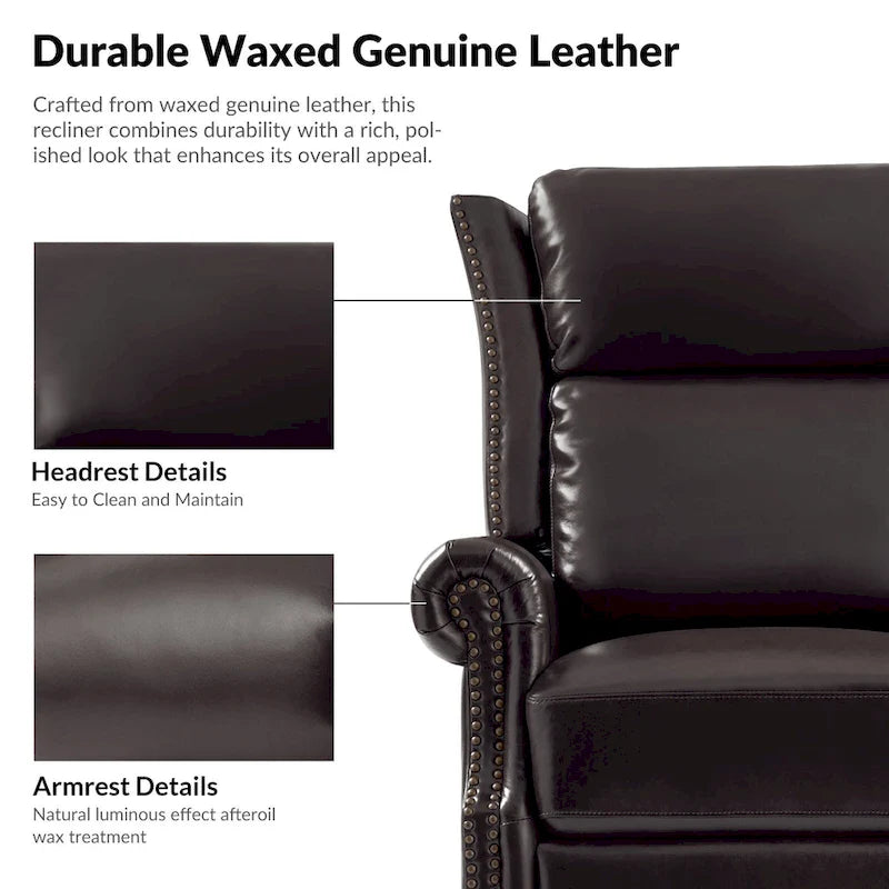 Fauteuil inclinable, pivotant et basculant manuel, traditionnel en cuir véritable