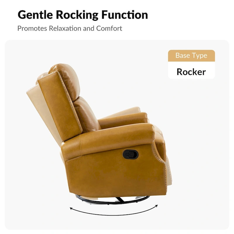 Fauteuil inclinable, pivotant et basculant manuel, traditionnel en cuir véritable