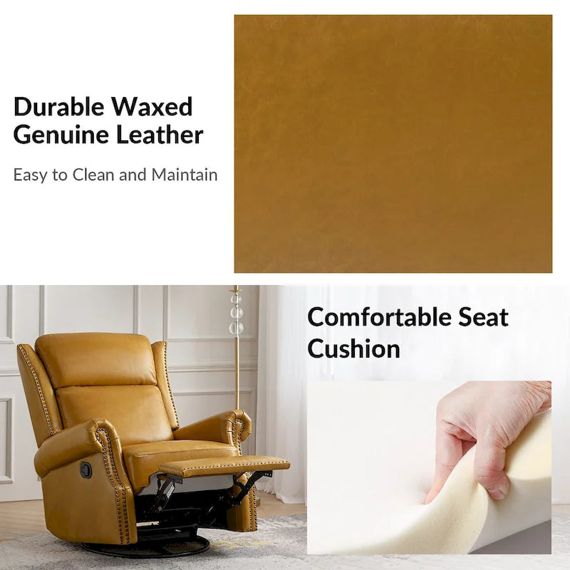 Fauteuil inclinable, pivotant et basculant manuel, traditionnel en cuir véritable