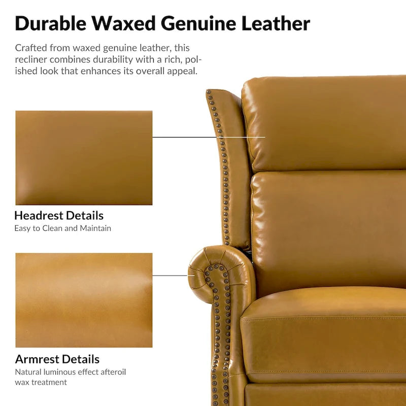 Fauteuil inclinable, pivotant et basculant manuel, traditionnel en cuir véritable