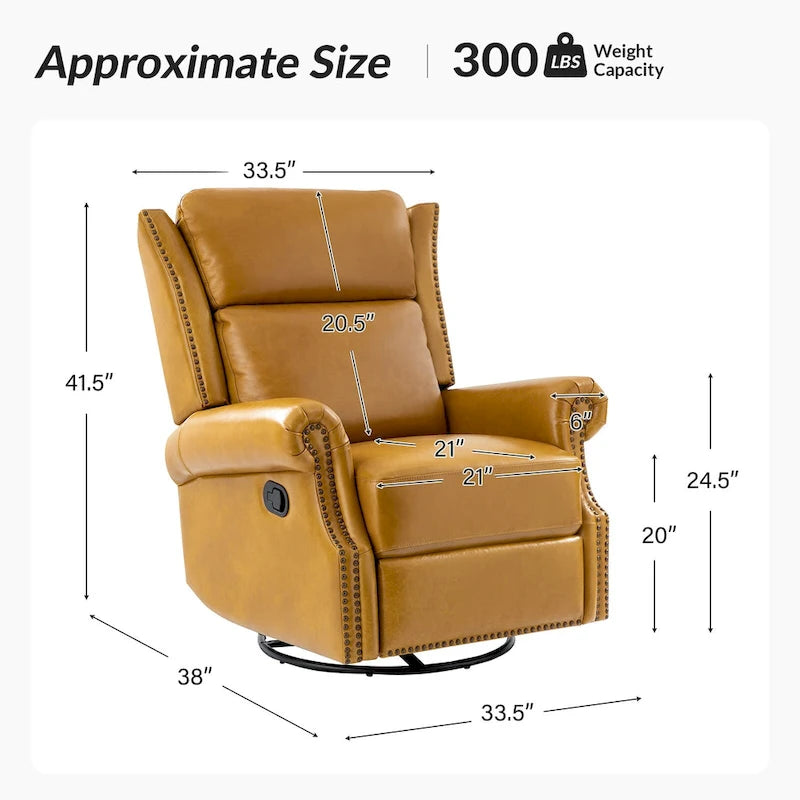 Fauteuil inclinable, pivotant et basculant manuel, traditionnel en cuir véritable